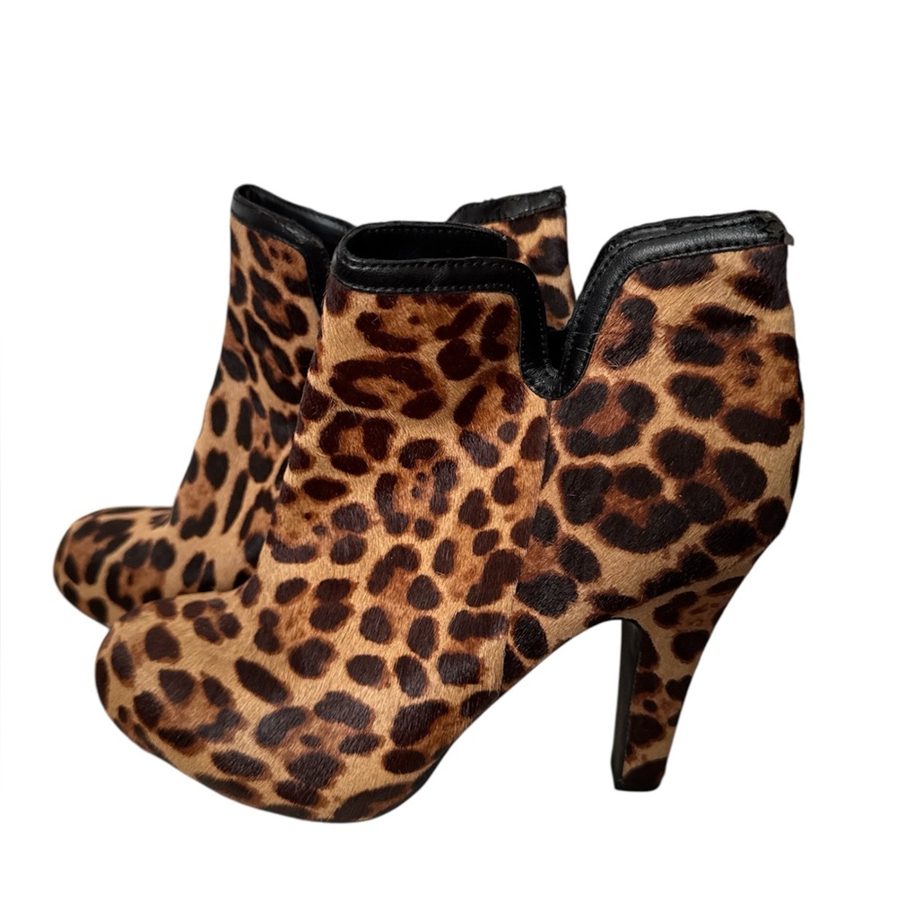 Gianni Bini Women's Leopard Fur Boots Ankle Bootie Comfort Platform Heels